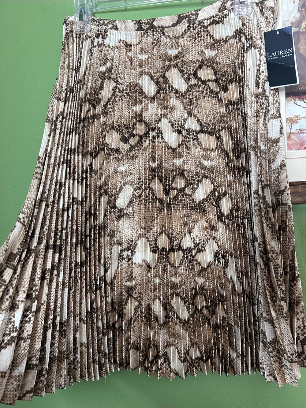 Lauren Ralph Lauren Brown & Cream Snake-Print Pleated Skirt